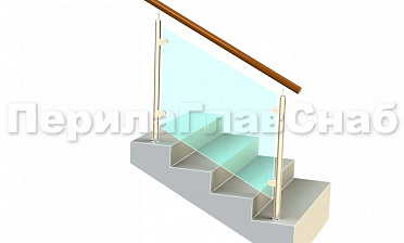 Ограждение с деревянным поручнем с зажимными стеклодержателями и стойками купить в Самаре