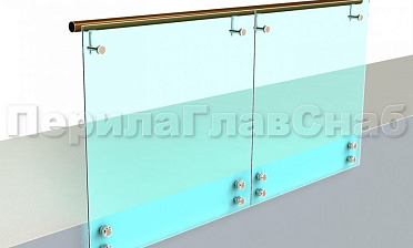 Ограждение с деревянным поручнем на выносе на точечном креплении купить в Самаре