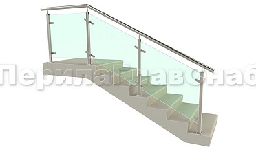 Ограждение лестницы с квадратными стойками и пластинчатыми стеклодержателями купить в Самаре