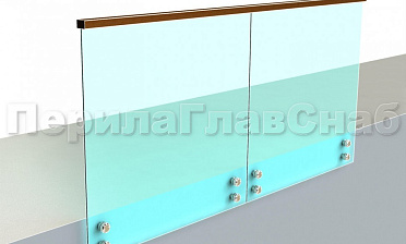 Ограждение с квадратным деревянным поручнем на точечном креплении купить в Самаре