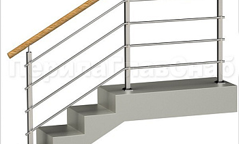 Четыре ригеля на держателях, круглый пластиковый поручень и квадратные стойки в Самаре. Готовые проекты ПерилаГлавСнаб