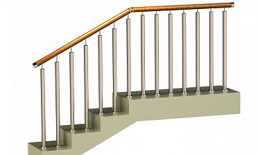 Ограждения с двумя стойками в каждую ступень с деревянным поручнем и без ригелей купить в Самаре