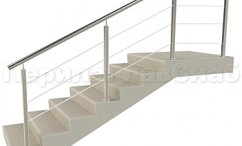 Ограждения из нержавейки. Заполнение из 3х тросиков. Квадратные стойки. в Самаре. Готовые проекты ПерилаГлавСнаб