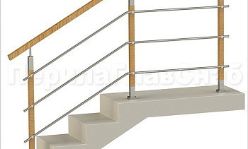 Три ригеля на держателях, квадратные деревянные поручень и стойки в Самаре. Готовые проекты ПерилаГлавСнаб