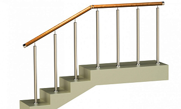 Ограждения со стойками в каждую ступень с круглым деревянным поручнем без ригелей купить в Самаре