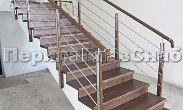 Ограждение со стойками из шлифованной нержавеющей стали с боковым крепежом, со вставками из дерева купить в Самаре