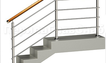 Четыре ригеля на держателях, круглый деревянный поручень и квадратные стойки в Самаре. Готовые проекты ПерилаГлавСнаб