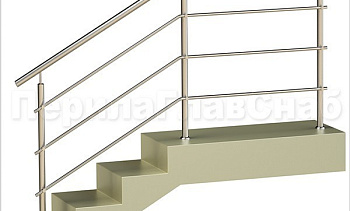 Три ригеля на держателях, круглый поручень и круглые стойки для крыльца в Самаре. Готовые проекты ПерилаГлавСнаб Три ригеля на держателях, круглый поручень и круглые стойки для крыльца в Самаре. Готовые проекты ПерилаГлавСнаб