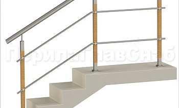 Два ригеля на держателях, круглый поручень и квадратные деревянные стойки в Самаре. Готовые проекты ПерилаГлавСнаб