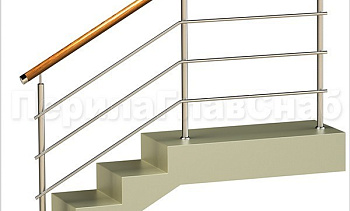 Три ригеля на сварке, круглый деревянный поручень и круглые стойки в Самаре. Готовые проекты ПерилаГлавСнаб