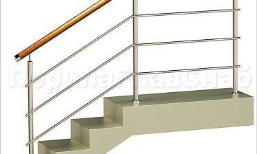 Три ригеля на сварке, круглый деревянный поручень и круглые стойки купить в Самаре