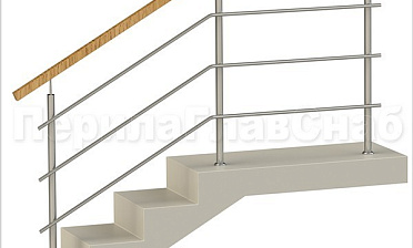 Три ригеля на сварке, квадратный деревянный поручень и круглые стойки купить в Самаре