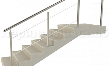 Ограждения из нержавейки. Заполнение из 2х тросиков. Квадратные стойки в Самаре. Готовые проекты ПерилаГлавСнаб