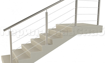 Ограждения из нержавейки. Заполнение из 4х тросиков. Квадратные стойки. в Самаре. Готовые проекты ПерилаГлавСнаб