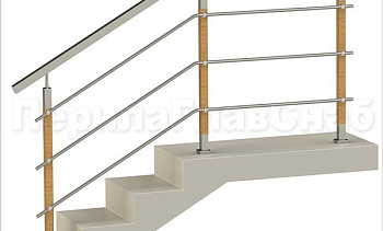 Три ригеля на держателях, квадратные поручень и деревянные стойки в Самаре. Готовые проекты ПерилаГлавСнаб