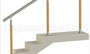 Нержавеющие ограждения без ригелей с круглым поручнем и стойками с деревянными вставками в Самаре. Готовые проекты ПерилаГлавСнаб Нержавеющие ограждения без ригелей с круглым поручнем и стойками с деревянными вставками в Самаре. Готовые проекты ПерилаГлавСнаб